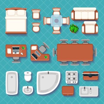 Free Vector | Top view of interior flat icons