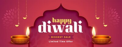Free Vector | Traditional happy diwali sale banner with oil lamp design
