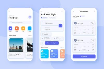Free Vector | Travel app screens interface design