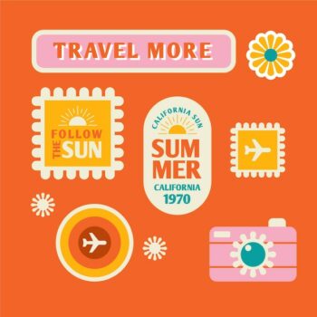 Free Vector | Travel sticker collection in 70s style