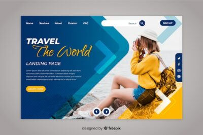 Free Vector | Travel the world landing page with photo