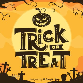 Free Vector | Trick or treat lettering with cemetery