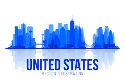 Free Vector | Usa skyline flat vector illustration collage from united states city in panorama skyline business travel and tourism concept image for presentation banner website