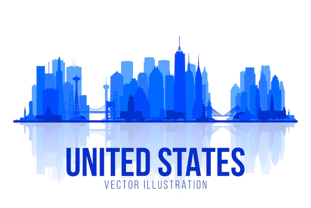Free Vector | Usa skyline flat vector illustration collage from united states city in panorama skyline business travel and tourism concept image for presentation banner website
