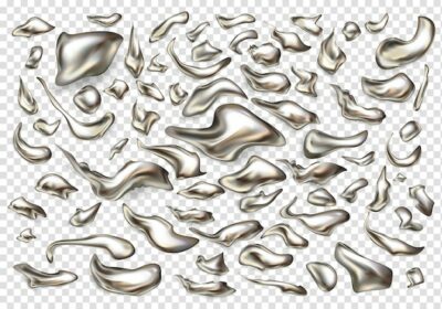 Free Vector | Various size and shape liquid metal, precious alloy, melted silver drops 3d realistic vector set