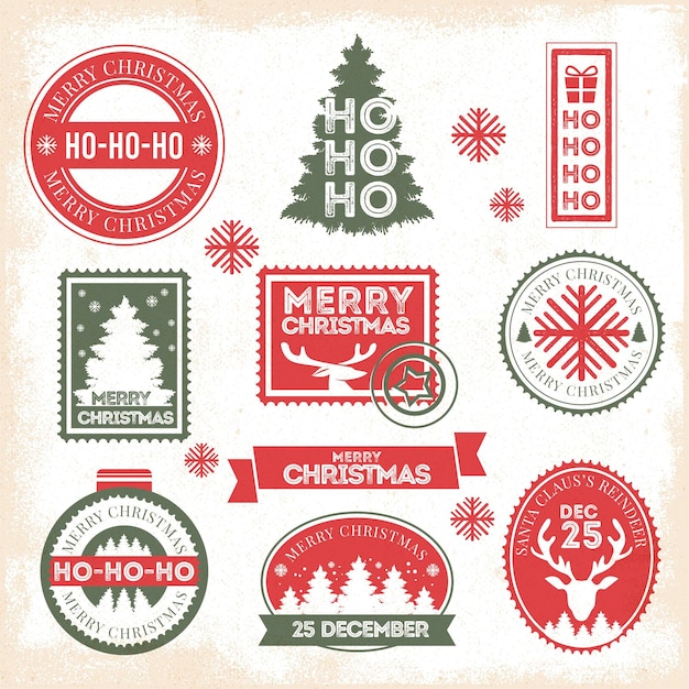 Free Vector | Vintage christmas stamp collection