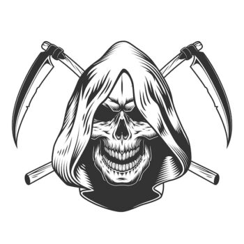 Free Vector | Vintage monochrome reaper skull in hood