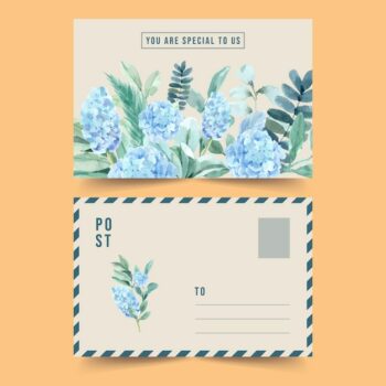 Free Vector | Vintage style floral charming postcard with hydrangea watercolor illustration.