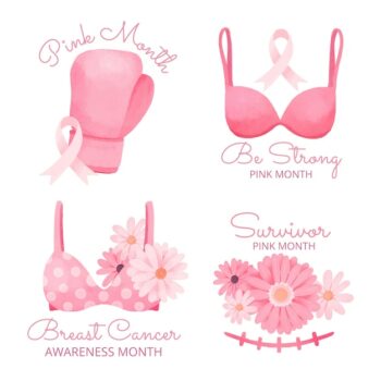 Free Vector | Watercolor breast cancer awareness month labels collection