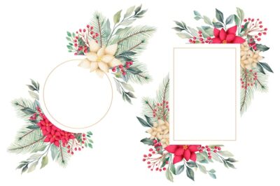 Free Vector | Watercolor christmas floral frames with winter nature