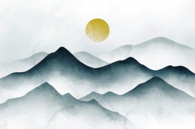 Free Vector | Watercolor green mountains background with sun