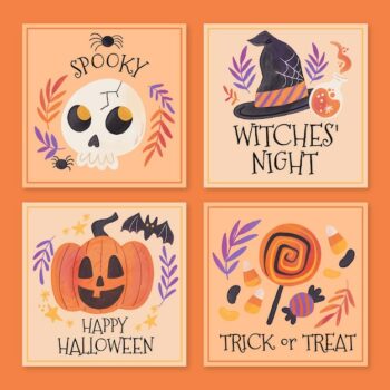 Free Vector | Watercolor halloween card collection