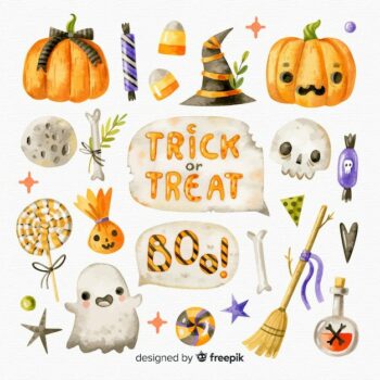 Free Vector | Watercolor halloween element collection