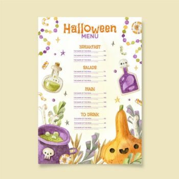 Free Vector | Watercolor halloween menu template