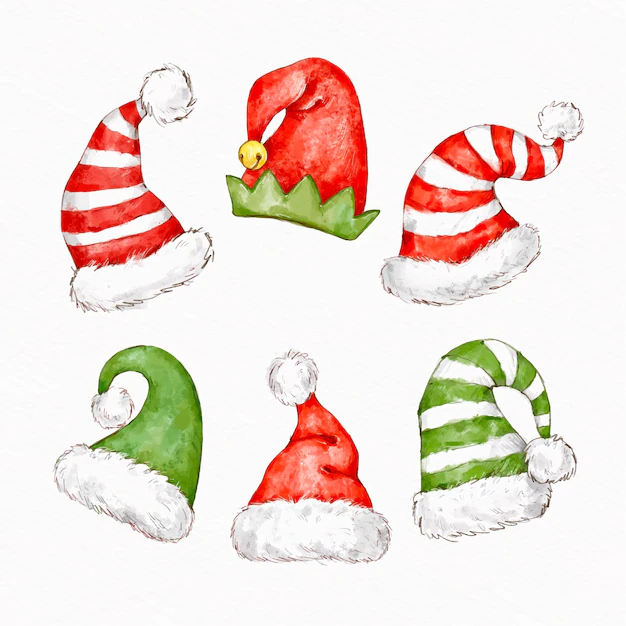 Free Vector | Watercolor santa's hat collection