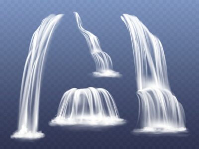Free Vector | Waterfall or water cascade illustration. isolated realistic set of flowing streams falling