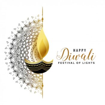 Free Vector | White diwali background with golden diya