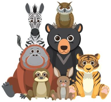Free Vector | Wild animal group on white background