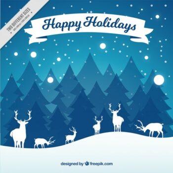 Free Vector | Winter background with reindeer silhouettes