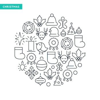 Free Vector | Winter holidays lined icons collection with christmas elements