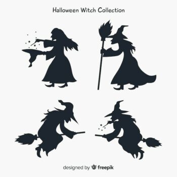 Free Vector | Witch character collection with silhouette style