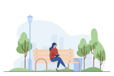 Free Vector | Woman sitting on bench and reading book. park, city, relaxation flat vector illustration. weekend and nature concept