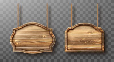 Free Vector | Wooden boards on ropes set. realistic signboards