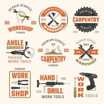 Free Vector | Work tools retro style emblems