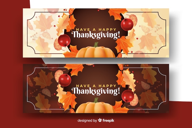 Free Vector | Wreath of dried leaves on realistic thanksgiving banners