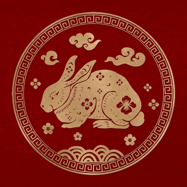 Free Vector | Year of rabbit badge vector gold chinese horoscope zodiac animal