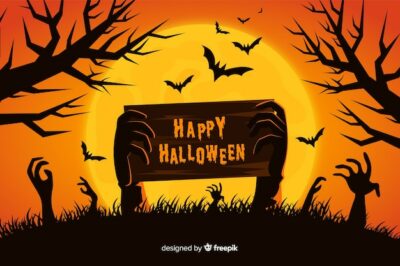 Free Vector | Zombie hands and full moon background