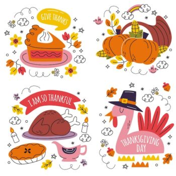 Free Vector | Doodle hand drawn thanksgiving stickers