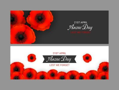 Free Vector | Realistic anzac day horizontal banners set