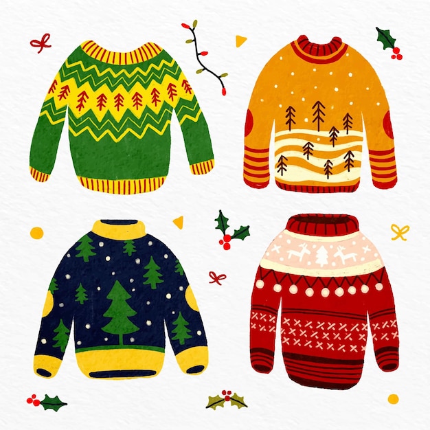 Free Vector | Hand drawn ugly sweater collection