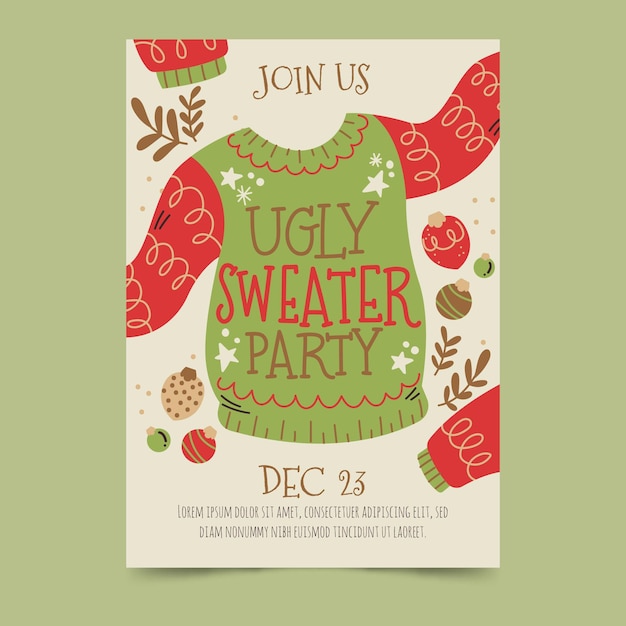Free Vector | Ugly sweater party invitation template