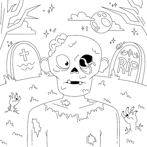 Free Vector | Flat halloween coloring page illustration