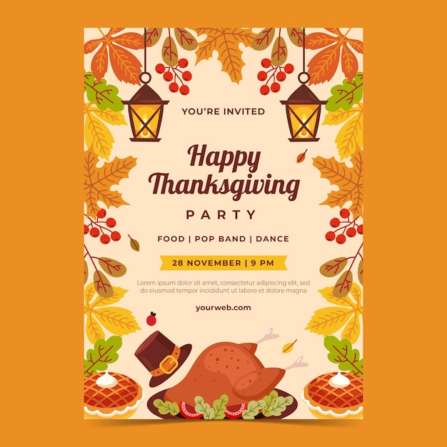 Free Vector | Flat thanksgiving celebration invitation template