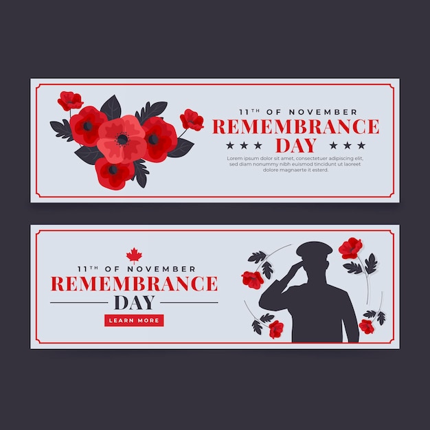 Free Vector | Flat remembrance day horizontal banners set