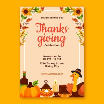 Free Vector | Flat thanksgiving celebration invitation template