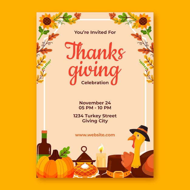 Free Vector | Flat thanksgiving celebration invitation template