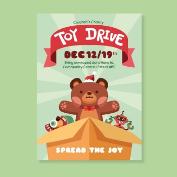Free Vector | Hand drawn flat christmas toy drive vertical poster template