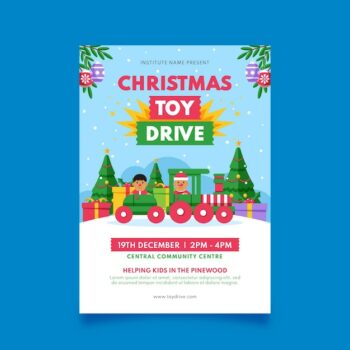 Free Vector | Flat christmas toy drive vertical poster template