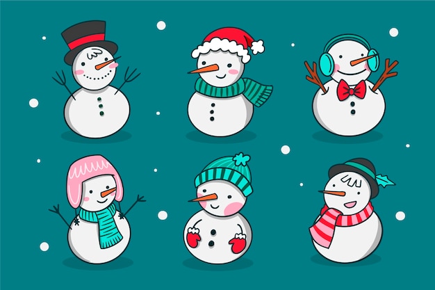 Free Vector | Hand drawn snowman character collection