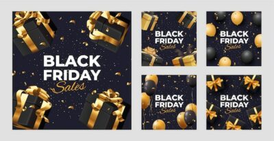 Free Vector | Realistic black friday instagram posts collection
