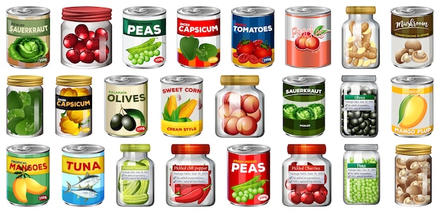 Free Vector | Set of different canned food and food in jars isolated