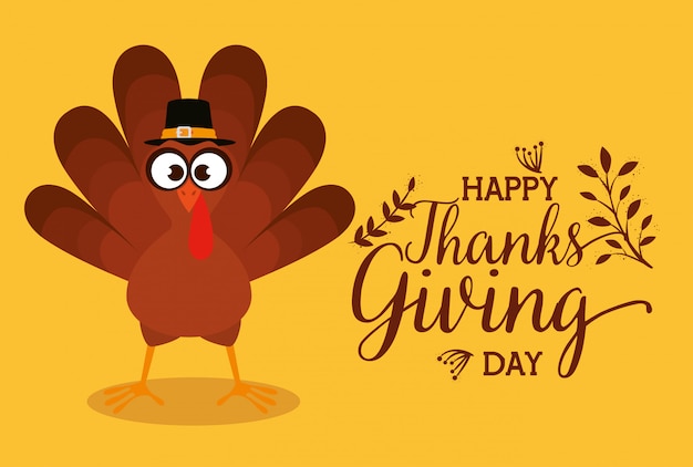 Free Vector | Happy thanks giving card with turkey