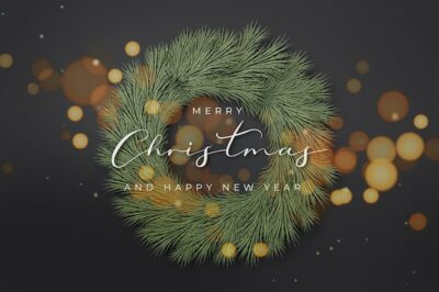 Free Photo | Beautiful christmas wreath with greeting message on black background