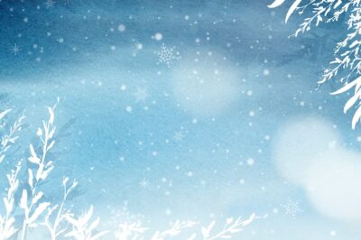 Free Photo | Floral winter watercolor background in blue with beautiful snow