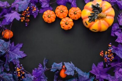 Free Photo | Halloween background with purple leaves