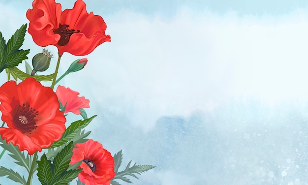 Free Photo | Hand drawn poppies with a blue background